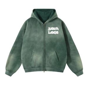 Sweat à capuche zippé pour hommes, poids lourd, délavé à l'acide, personnalisé de haute qualité, sweat-shirt unisexe décontracté pour l'hiver brodé ODM - Product Image 1