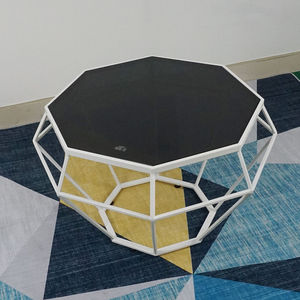 Contemporary Tempered Glass Diamond <b>Sofa</b> <b>Table</b> with White Frame and Black Tempered Glass Top - Product Image 3