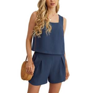 Conjunto informal de pantalones cortos sin mangas con cuello cuadrado de 2 piezas para mujer Top de verano negro S - Product Image 5