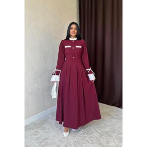 Vestidos al por Mayor con Detalles Plisados en Color Borgoña - Product Image 4