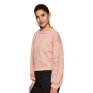 Sudadera de talla grande con logotipo personalizado para mujer, sudadera de gran tamaño rosa claro con hombros caídos, ropa de punto a la moda de invierno, decoración de cristal - Product Image 2
