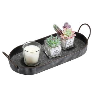 Plateau Décoratif Royal Radiance Agrémenté en FER GALVALISÉ NOIR avec Motifs Floraux Artisanaux et Poignées Ornées pour Grandeurs - Product Image 1