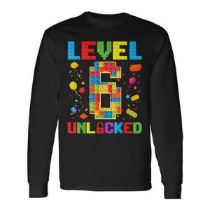 T-shirt promozionale a maniche lunghe Level 6 Unlocked 6th Birthday Boy Master Builder Blocks - Product Image 1