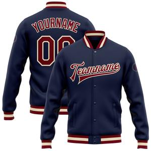 Vente en gros dans l'industrie directe Bomber décontracté hiver personnalisé bleu marine blanc-bleu clair veste Letterman universitaire à snap complet - Product Image 3