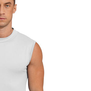 Punto personalizado gimnasio deportes 100% algodón cuello redondo chaleco logotipo personalizado hombres camisetas sin mangas camiseta sin mangas - Product Image 6