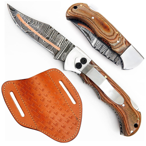 Handmade Damascus Steel Folding Pocket Knife with Copper Blade Customizable Wood Handle Anniversary Gift or Groomsman <b>Present</b> - Product Image 3