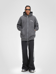 Alta calidad Boxy Cropped Custom Navy Blue Blank Zip Up Hombres Sudadera con capucha - Product Image 5