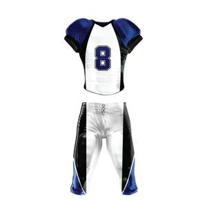 Conjunto de Uniforme de Fútbol Americano Personalizado de Manga Corta Azul, Negro y Blanco, Ropa Deportiva Sublimada, Uniforme de Equipo, Traje de Protección, Jersey y Pantalones - Product Image 1