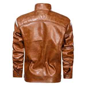 Veste en cuir pour homme de grande taille décontractée, tendance printemps automne, style moto, vêtements d'extérieur pour jeunes, col rond, type régulier, origine Chine - Product Image 5