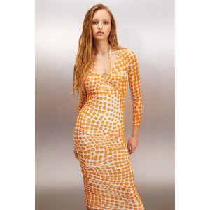 ETHIQUET ANATOLA Vestido de mujer con cuello halter y lazo, de tela de tul con estampado de lunares - Product Image 2