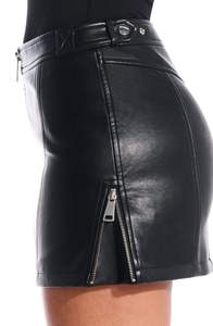 กระโปรงผู้หญิงหนัง PU สีดำสุดเซ็กซี่สำหรับผู้หญิงกระโปรงโบว์อัดพลีทบลูกไม้ขนาดใหญ่พิเศษแบบลำลองระบายอากาศได้ฟรีไซส์ - Product Image 5