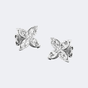 Pendientes de tuerca con diseño floral de diamantes marquesa de 0.50 CTW, oro, diamantes cultivados en laboratorio, color E-F, joyería floral minimalista para mujer, par - Product Image 5