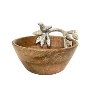 Tazón de madera con mango de metal para servir, juego de cuencos desechables ecológicos, regalo de negocios de estilo americano, ensalada para servir en el hogar, uso doméstico - Product Image 6