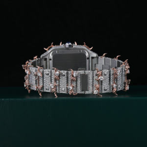 Lujo personalizar Hip Hop personalizado forma de hoja dos tonos Moissanite diamante reloj para hombres con esfera personalizada y diseño único - Product Image 4