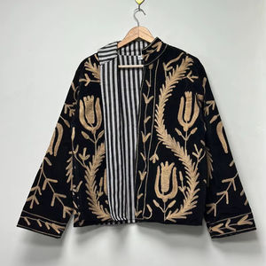 Veste courte en velours brodée Suzani, veste courte de festival, veste unisexe pour femme, cadeau pour femme, boléro de mariée - Product Image 1