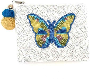 Butterfly beaded embroidery coin <b>pouch</b> handmade seed beads <b>mini</b> zipper colour full glass beads coin purse for women and girls - Product Image 1