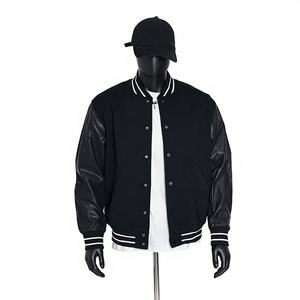 Blousons universitaires en chenille brodée avec manches en cuir, personnalisables, style Letterman, pour le baseball universitaire, streetwear unisexe, vente en gros, devant - Product Image 1