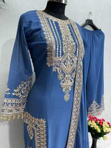 Conjunto de traje paquistaní de Georgette de imitación pesada de diseñador moderno con elegante bordado étnico ropa de fiesta de estilo tradicional - Product Image 3