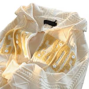 Sudadera con capucha de invierno de lana de algodón 100% personalizada a la moda, ropa informal de manga larga con patrón estampado, teñido liso, para invierno - Product Image 2