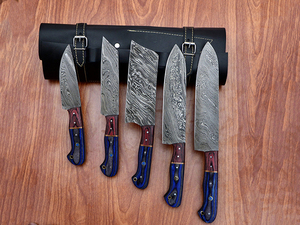 Ensemble de couteaux de chef en acier inoxydable fait main sur mesure, 5 pièces avec étui en cuir - Product Image 3