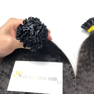K Tip Kinky Straight Hair 100% Extensiones de cabello humano vietnamita crudo Venta al por mayor Color natural para mujer negra - Product Image 3