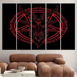Obra de arte impresa en lienzo: Tema de pentagrama japonés y cabra demonio, JUEGO DE 5 LIEÑOS - Product Image 1