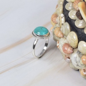 ทองแดงสีฟ้าเทอร์ควอยซ์ 925 เงินสเตอร์ลิงทรงกลมแหวนพลอยเดือนธันวาคม Birthstone วงแหวนที่เรียบง่ายของขวัญสําหรับวันครบรอบ - Product Image 3