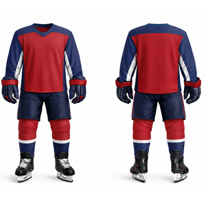 Uniforme de hockey sur glace rouge et bleu marine le plus vendu - Vêtements de sport avec vue avant et arrière, panneau contrasté professionnel, maillot d'équipe - Product Image 3