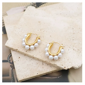 Idée cadeau simple Style rétro de haute qualité Boucles d'oreilles en perles plaquées or 18 carats Boucles d'oreilles créoles à clipser pour femmes Boucles d'oreilles à la mode - Product Image 2