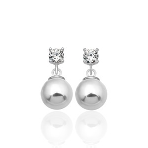 New arrival 925 STERLING <b>SILVER</b> 4 MM ZIRCON STONE 8 MM WHITE SHELL <b>PEARL</b> STUD <b>EARRINGS</b> From Turkey - Product Image 1
