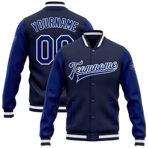 Directo industria venta al por mayor casual invierno personalizado azul marino rojo-blanco bombardero Full-Snap Varsity Letterman dos tonos chaqueta con capucha - Product Image 5