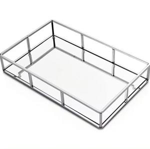 Plateau de service moderne en métal et fer pour bijoux Prix de gros Base en verre fini or rose rectangulaire Meilleure qualité d'exportation Maison - Product Image 3