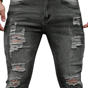 <b>Mens</b> Black Ripped Pencil Pants Distressed <b>Stretch</b> Denim Jeans Slim Fit Casual Destroyed XL Mid Waist Breathable Fashion Everyday - Product Image 3