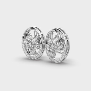 IGI Certified Lab Grown Diamond Oval Floral Halo Stud Earrings 9K Yellow / White / Rose Gold Designer Open <b>Frame</b> Earrings - Product Image 2