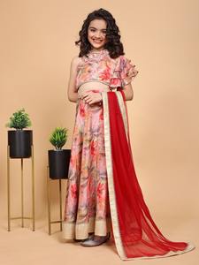 New Launches Casual Girls Lehenga Choli Set Oneside Sleeve <b>Denim</b> <b>Fabric</b> Printed Dupatta Chinon Chiffon for Ethnical Events - Product Image 6