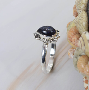 แหวนพลอยเงินสเตอร์ลิง925หรูหราทำด้วยมือเครื่องประดับรูปลูกแพร์ซันสโตนสีฟ้าของขวัญที่สมบูรณ์แบบสไตล์คลาสสิกสำหรับคริสเตียนของเธอ - Product Image 3