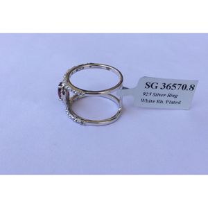 Women's <b>925</b> Sterling <b>Silver</b> Shah Gems Double Band <b>Ring</b> Natural Garnet White Topaz Adjustable Inlay for Engagement IGI Certified - Product Image 4