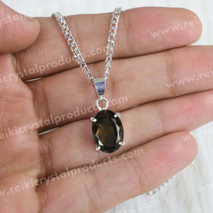 จี้ควอตซ์สโมคกี้ทรงรีธรรมชาติ พร้อมสายโลหะ - Product Image 3