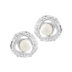 Kriaa <b>Fine</b> Silver Plated White Austrian Stone Pearl <b>Stud</b> <b>Earrings</b> 1307134 Model - Product Image 1