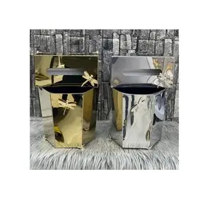 Set Of 2 Stainless Steel Dust Bin With Tissue Holder Top Quality Gold And Silver Color Waste Bin For Hot Selling