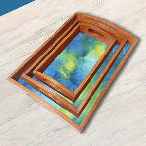 Plateau moderne en bois et résine, design rivière, plateau de service en bois et résine de qualité supérieure, prix supérieur - Product Image 4