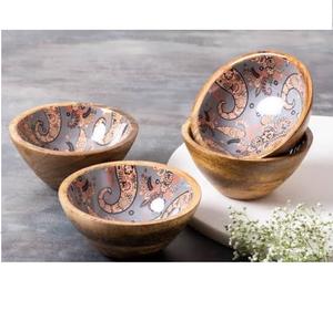 Bol à fruits en bois au design élégant, autocollant en émail, bol rond en bois de manguier, parfait pour les noix, les bonbons, les amuse-gueules, les olives et la salsa - Product Image 3