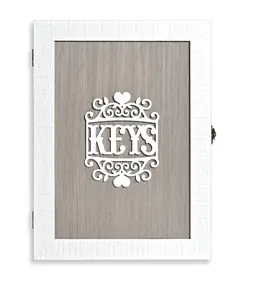 Caja de llaves de madera Soporte de pared Gabinete de llaves decorativo lindo y rústico Soporte Premium con 6 ganchos-Llave blanca pequeña