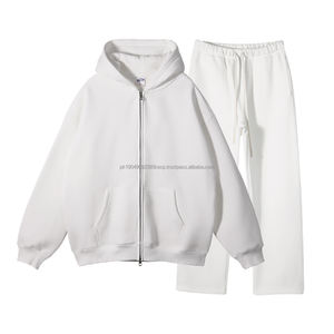 Ensemble de survêtement pour homme avec sweat à capuche à double fermeture éclair personnalisé 350 g/m², pantalon de survêtement en strass Freece, 2 pièces, mode streetwear pour homme, taille plus - Product Image 1