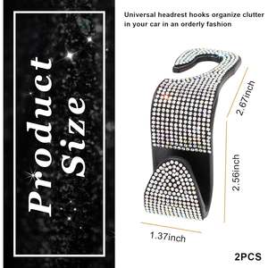 Ziciner <b>Car</b> <b>Seat</b> Headrest Hook Crystal Rhinestone Backseat Hanger <b>Storage</b> Organizer Universal Fit 2pcs Black - Product Image 3