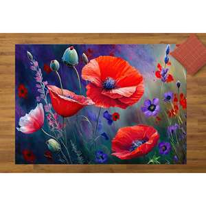 Alfombra con Estampado de Amapolas: Amapola Roja, Moderna, Floral, Fácil de Limpiar, para Sala de Estar, Alfombra Delgada No Tejida - Product Image 1