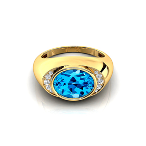 Anillos de Sello de Boda con Topacio Azul Natural de Corte Oval Deslumbrante, Oro Sólido de 18k, Chapado en Oro Rosa, Blanco y Amarillo, con Incrustaciones - Product Image 5