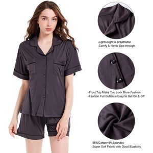 Women's Two <b>Piece</b> Gray <b>Pajamas</b> <b>Set</b> Classic Short Soft Sleepwear with Elastic Waist Breathable Spandex for Home Use Winter ODM - Product Image 3