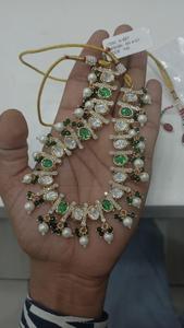 Elegant Gold Toned Brass Kundan Necklace with Pear Shaped Stones & Pearl <b>Drops</b> <b>Bridal</b> Jewelry for Festive Glamour - Product Image 5