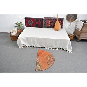 Alfombra de lana Vintage naranja Beige de 2,5x1,5 pies, diseño de retazos de área grande clásico turco para dormitorio, pasillo rectangular de látex - Product Image 3